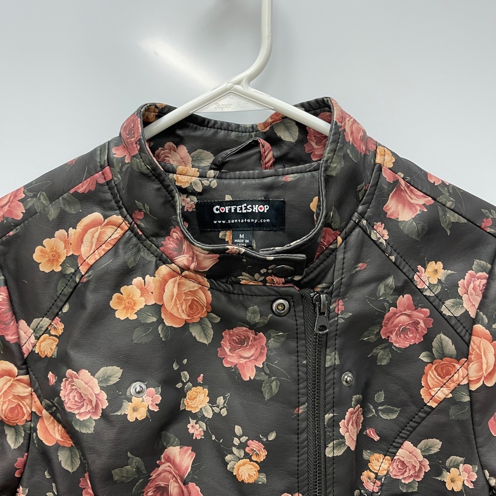 Coffeeshop NY Floral Print Moto Faux Leather‎ Jacket Size M - Picture 4 of 10